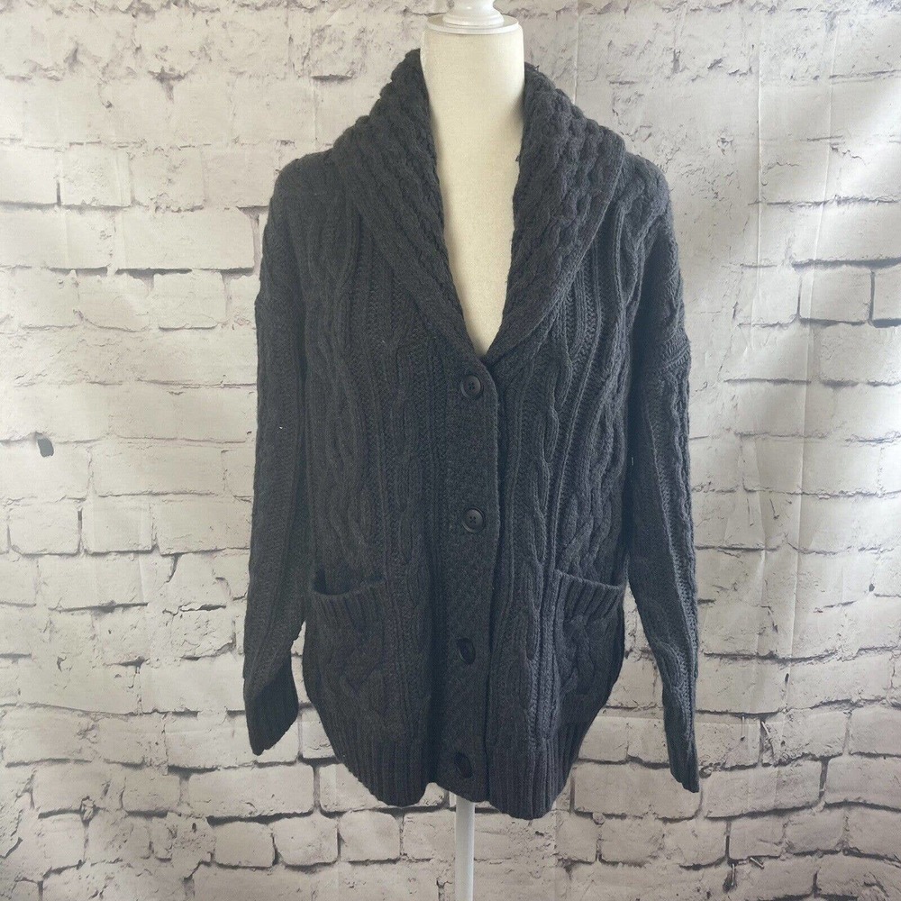 Skull Cashmere Sweater Womens Size XS Gray Button up Cardigan Cable Knit V Neck